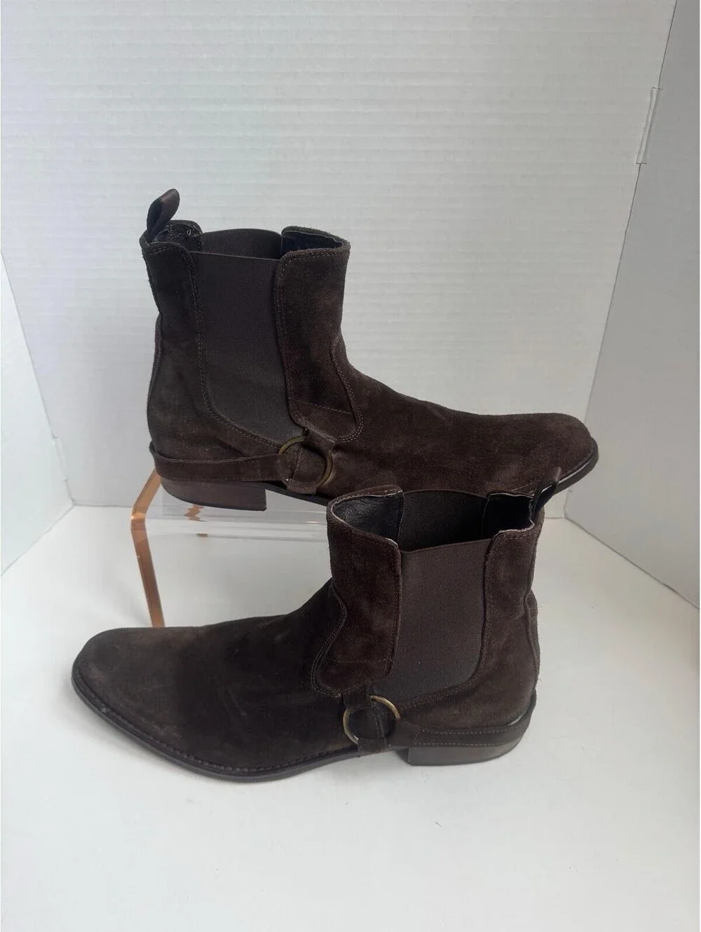 To Boot New York by Adam Derrick — Dark Brown Suede Harness Chelsea Boots